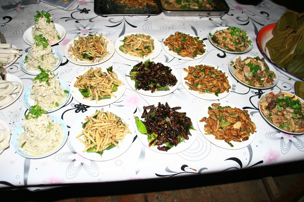 059.jpg - Na targu w Luang Namtha próbujemy lokalnych potraw między innymi robaków.